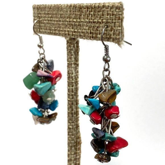 Earrings Stone Chips Dangles Drops - Picture 8 of 10